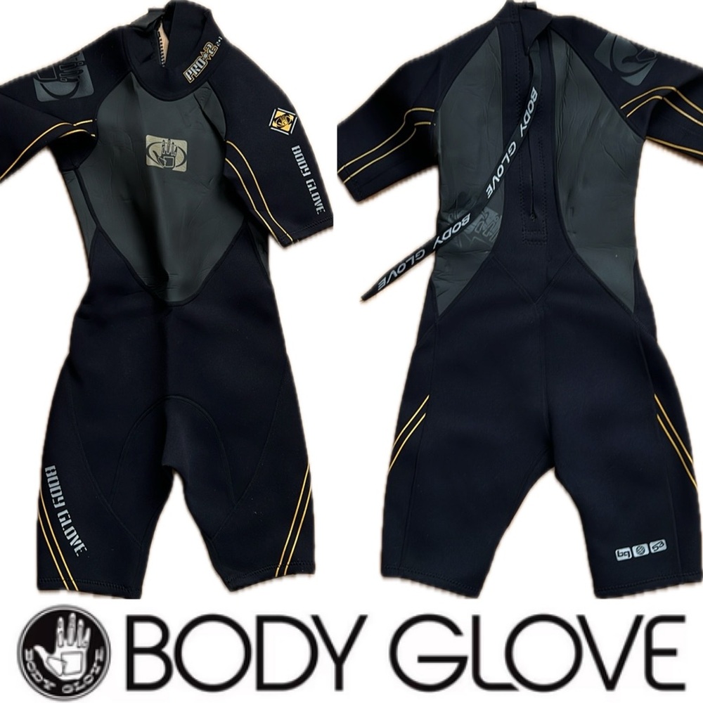 🤿Juniors 8 / Kids’ Pro 2:1 Back Zip Wetsuit Shorty by Body Glove | Black & Gold